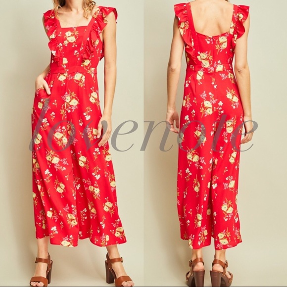 Floral Jumpsuit Romper Ruffle Sleeve Pant Length - Picture 5 of 8